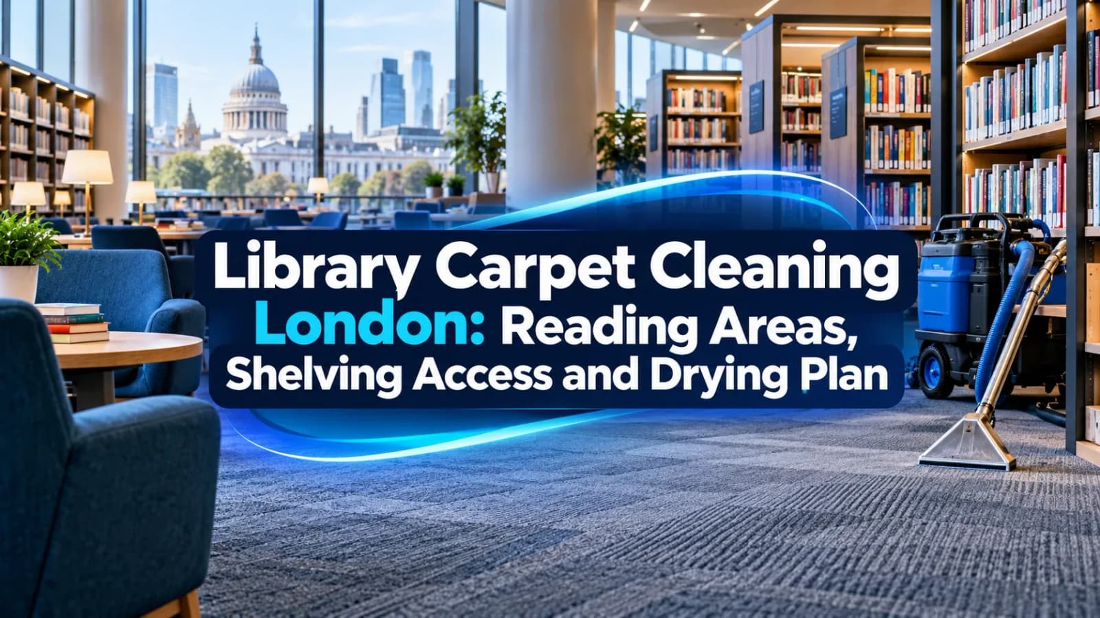 OneGo library carpet cleaning London planning graphic for reading areas, shelving access and drying
