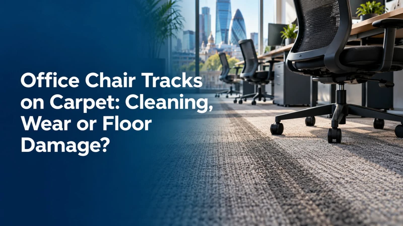 Office chair tracks on carpet illustrated in a London workplace with the full article headline