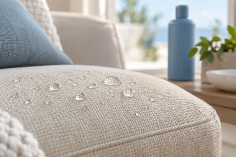 Service illustration: Water droplets on a fabric cushion illustrating optional protection.