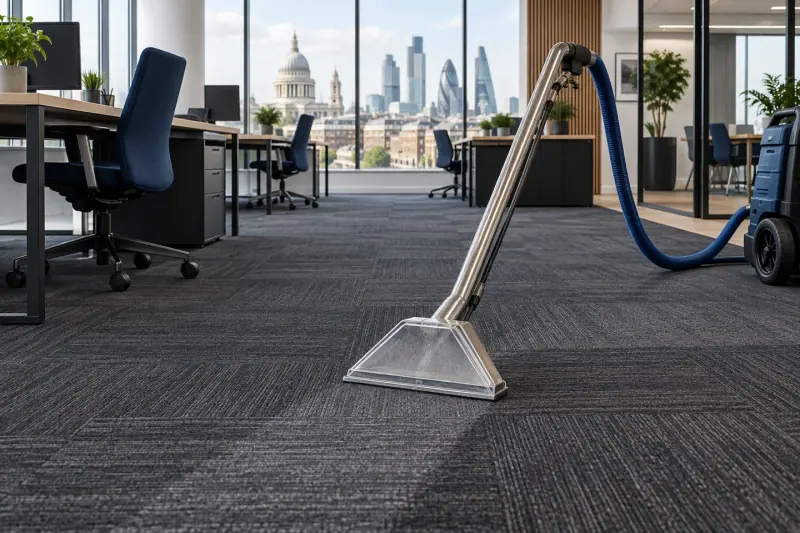 Service illustration: Carpet extraction equipment between office desks.