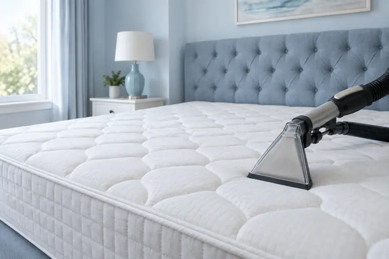Service illustration: Handheld extraction tool on a quilted mattress.