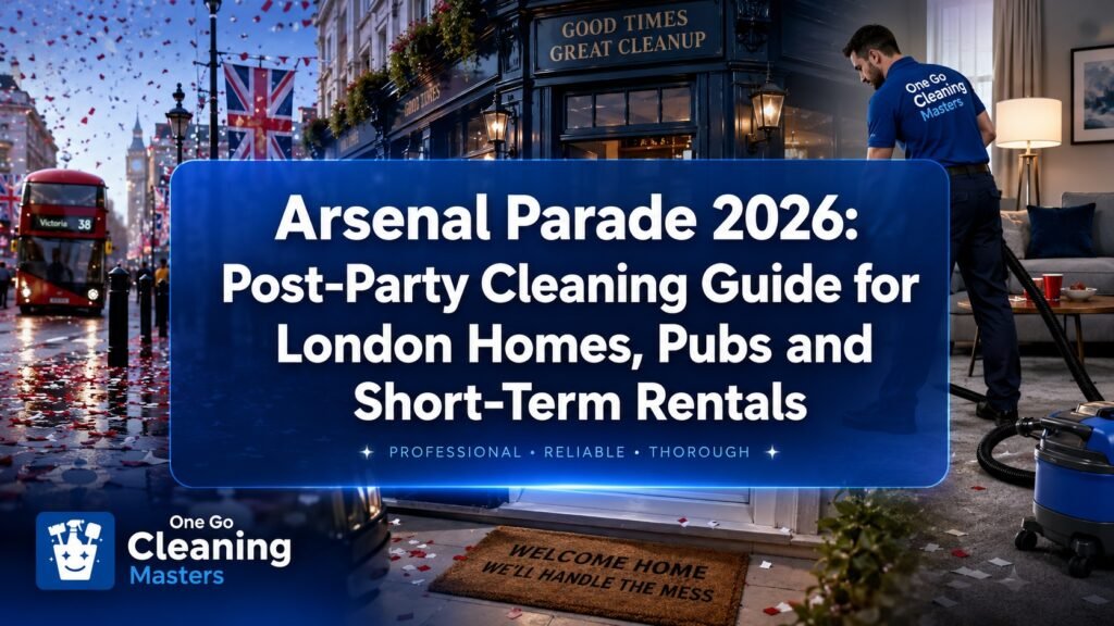 Arsenal Parade 2026 post-party cleaning guide for London homes, pubs, Airbnb flats, carpets, sofas, rugs and celebration spills.