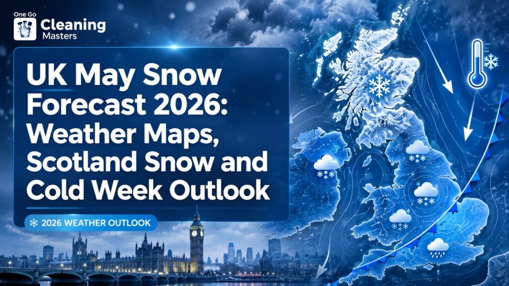 UK May snow forecast 2026 with weather maps, Scotland snow risk, Met Office outlook, temperatures and London home-care advice.
