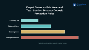 London tenant reviewing checkout inventory report next to carpet wear and tear