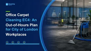 Office carpet cleaning EC4 in a modern City of London workplace after hours