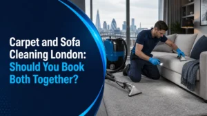 Carpet and sofa cleaning London booked together in a modern London living room