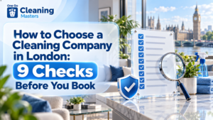 cleaning company in London technician discussing carpet and sofa cleaning with a customer before booking