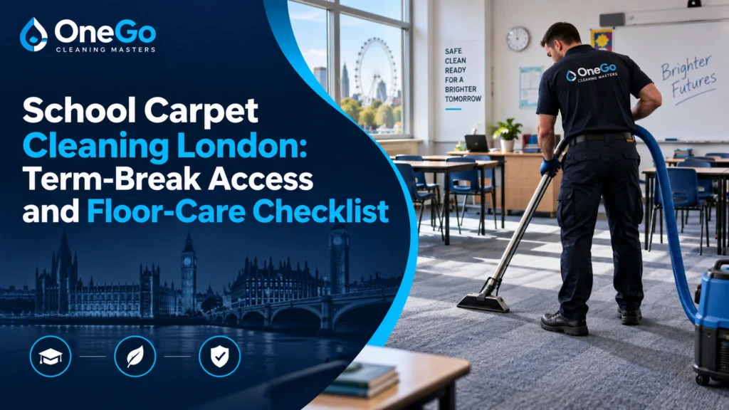 School carpet cleaning London technician working in an empty classroom during term break